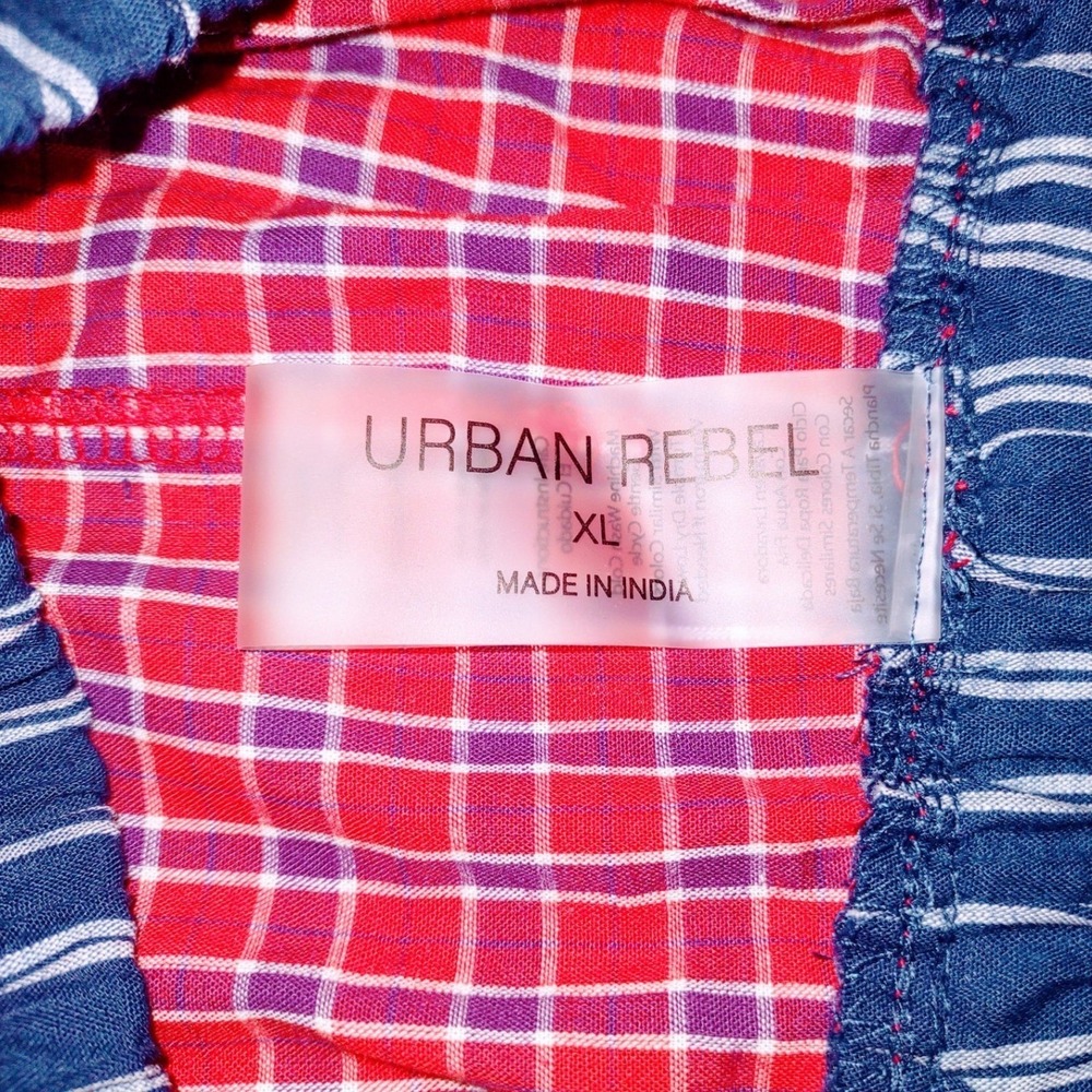 2 Cotton Sleep Shorts Womens XL Pajama Boxer Pockets Red Gingham & Blue Striped - Picture 10 of 11